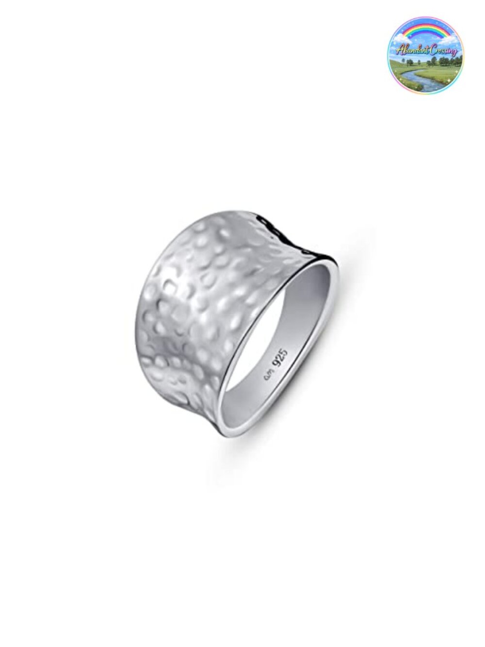 925 Sterling Silver Hammered Wide Band Statement Ring Size 7.5